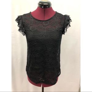 ❤️ Iz Byer black, lace short sleeve top